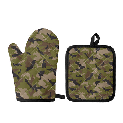 Desert Green Camouflage Print Oven Mitt And Pot Holder Set