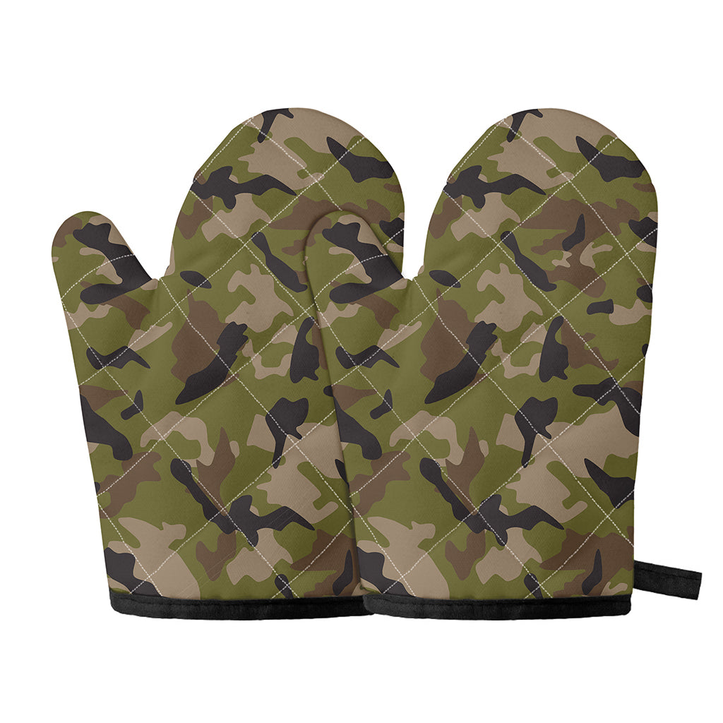 Desert Green Camouflage Print Oven Mitts