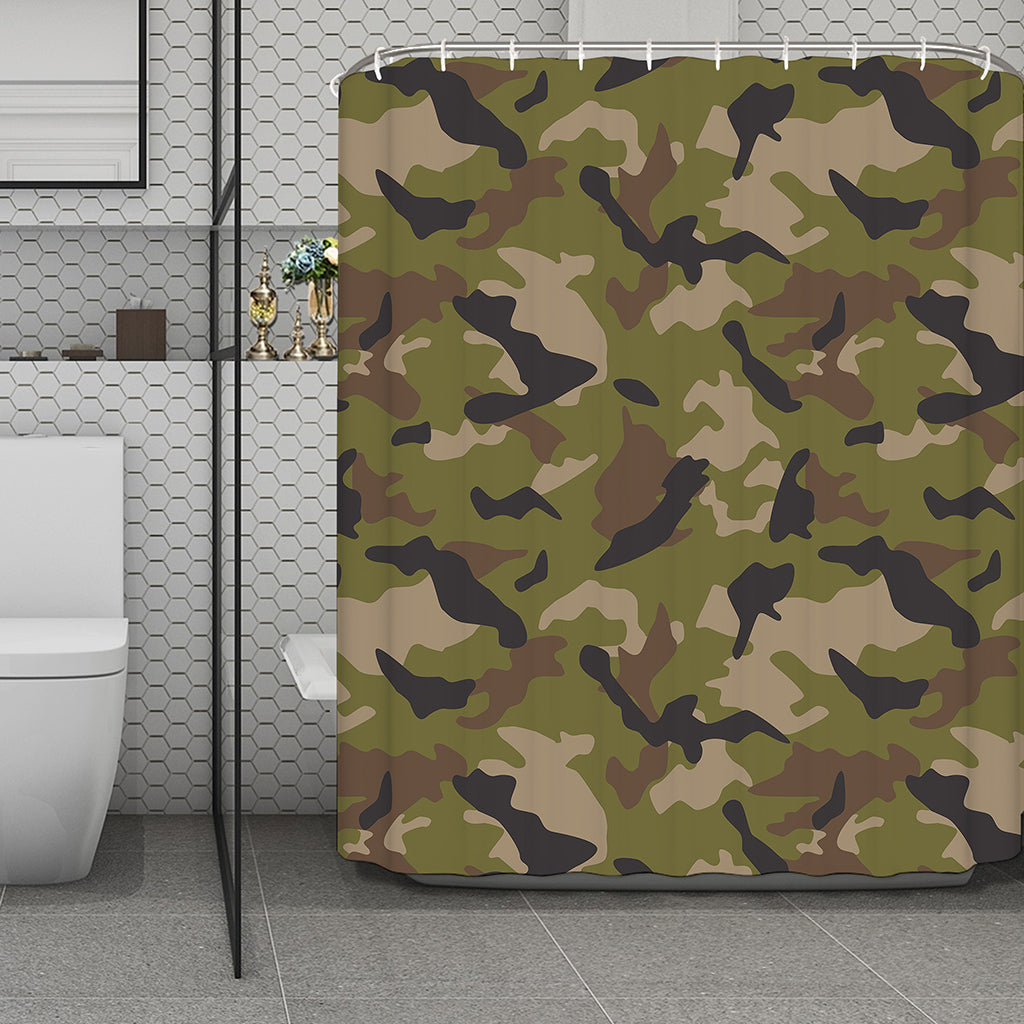 Desert Green Camouflage Print Polyester Shower Curtain