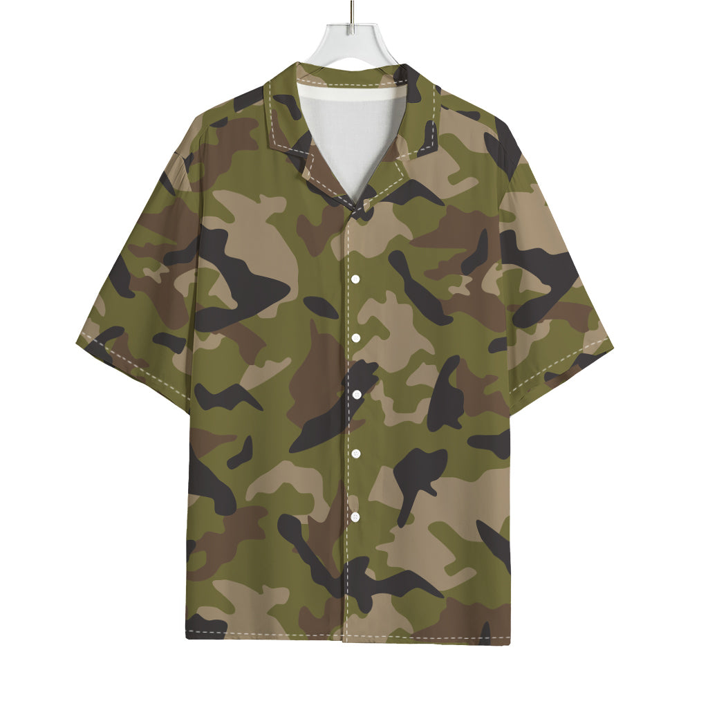 Desert Green Camouflage Print Rayon Hawaiian Shirt