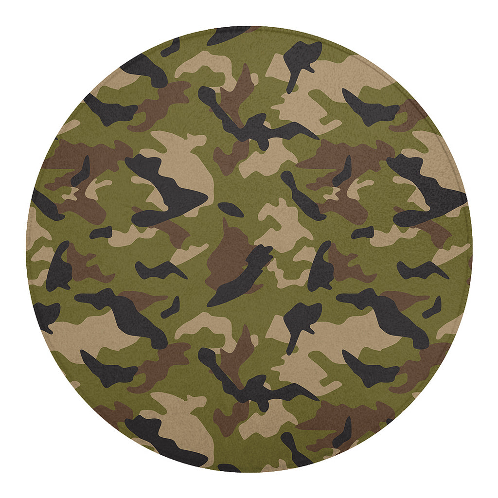 Desert Green Camouflage Print Round Blanket