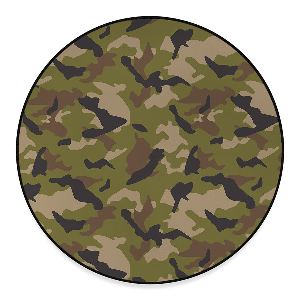 Desert Green Camouflage Print Round Floor Mat