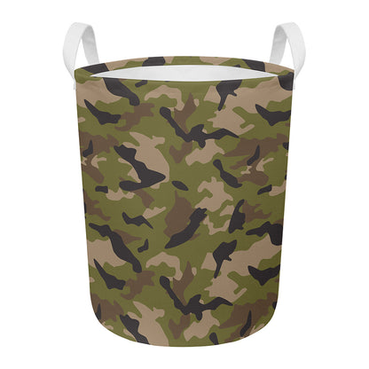 Desert Green Camouflage Print Round Laundry Basket