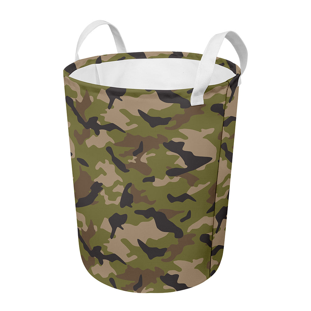 Desert Green Camouflage Print Round Laundry Basket