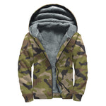 Desert Green Camouflage Print Sherpa Lined Zip Up Hoodie