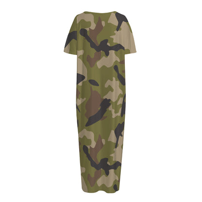 Desert Green Camouflage Print Short Sleeve Long Nightdress