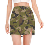 Desert Green Camouflage Print Side Slit Mini Skirt