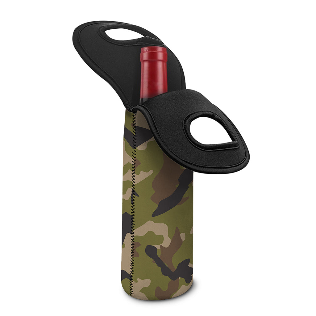 Desert Green Camouflage Print Single Neoprene Wine Tote