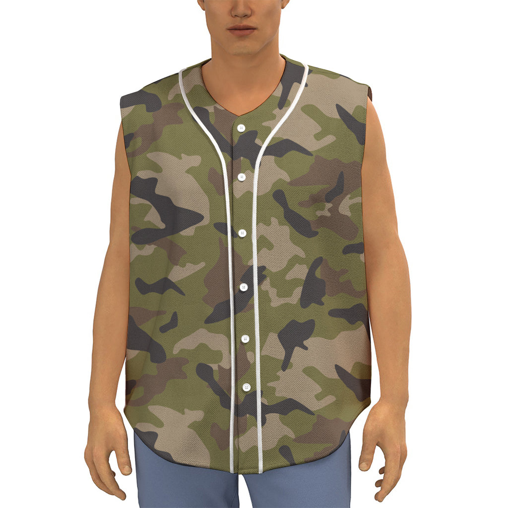Desert Green Camouflage Print Sleeveless Baseball Jersey