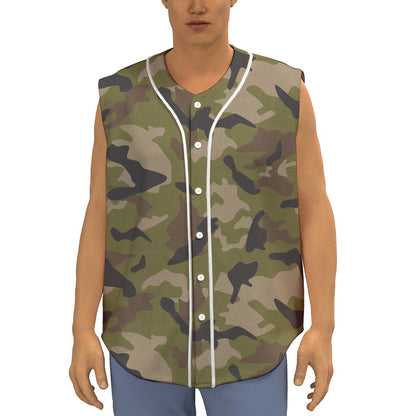 Desert Green Camouflage Print Sleeveless Baseball Jersey