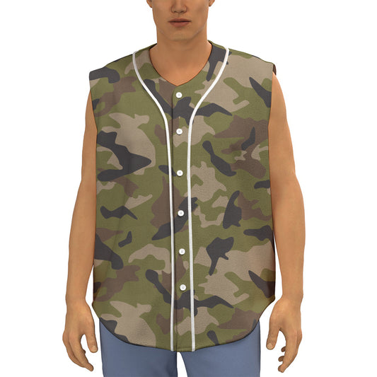 Desert Green Camouflage Print Sleeveless Baseball Jersey