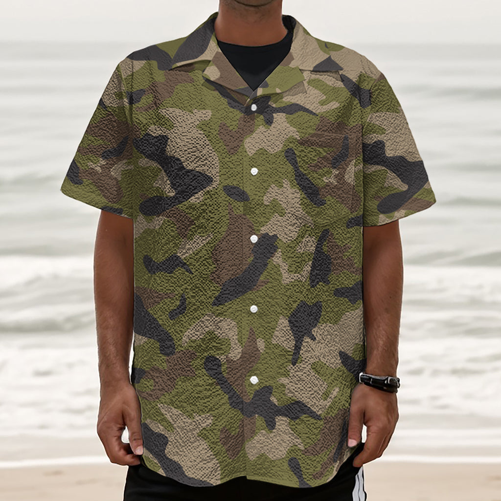 Desert Green Camouflage Print Textured Short Sleeve Shirt