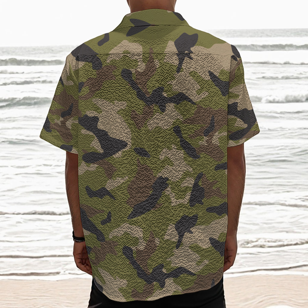 Desert Green Camouflage Print Textured Short Sleeve Shirt