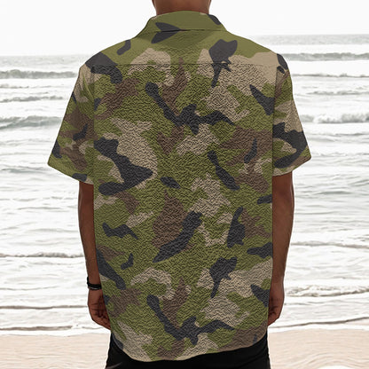 Desert Green Camouflage Print Textured Short Sleeve Shirt