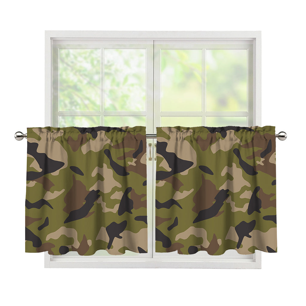 Desert Green Camouflage Print Tier Curtains