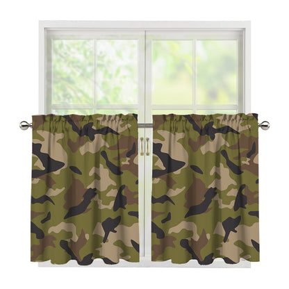 Desert Green Camouflage Print Tier Curtains