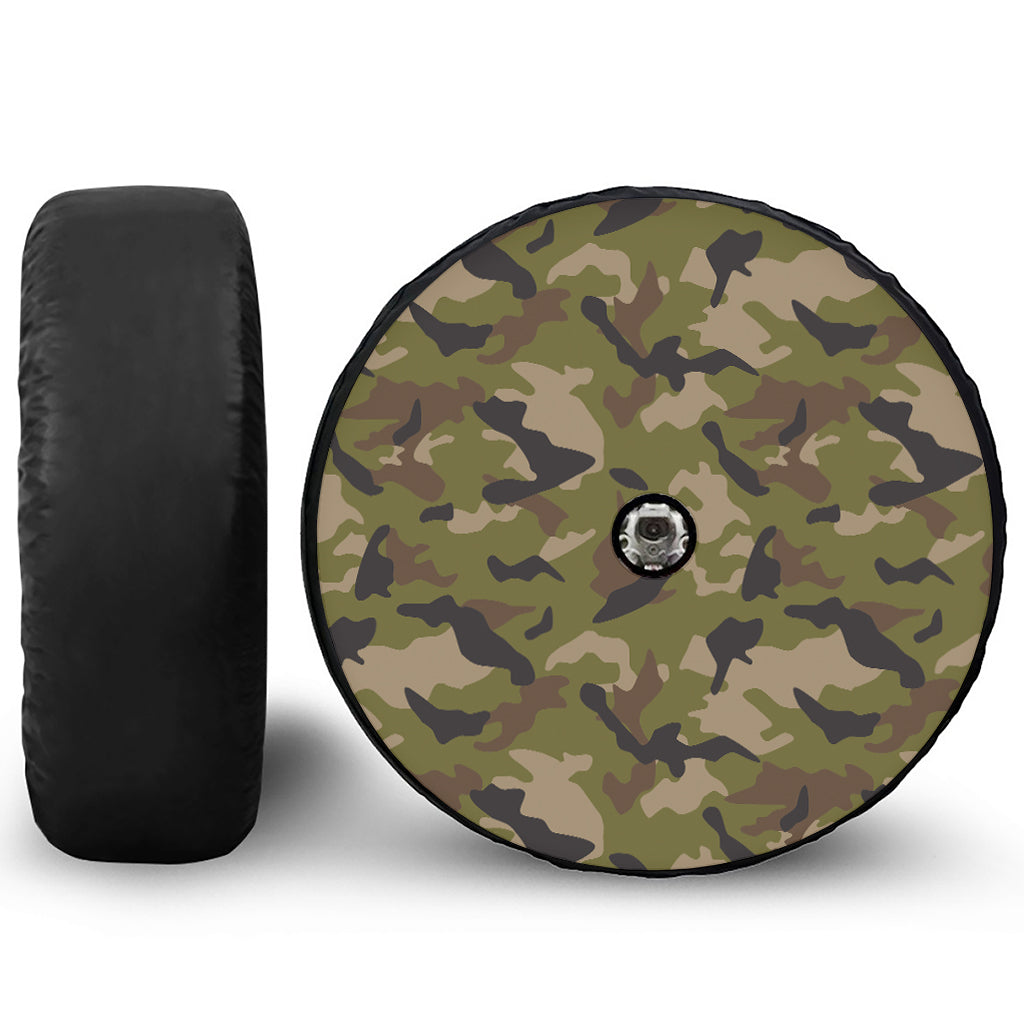 Desert Green Camouflage Print Tire Cover With Camera Hole