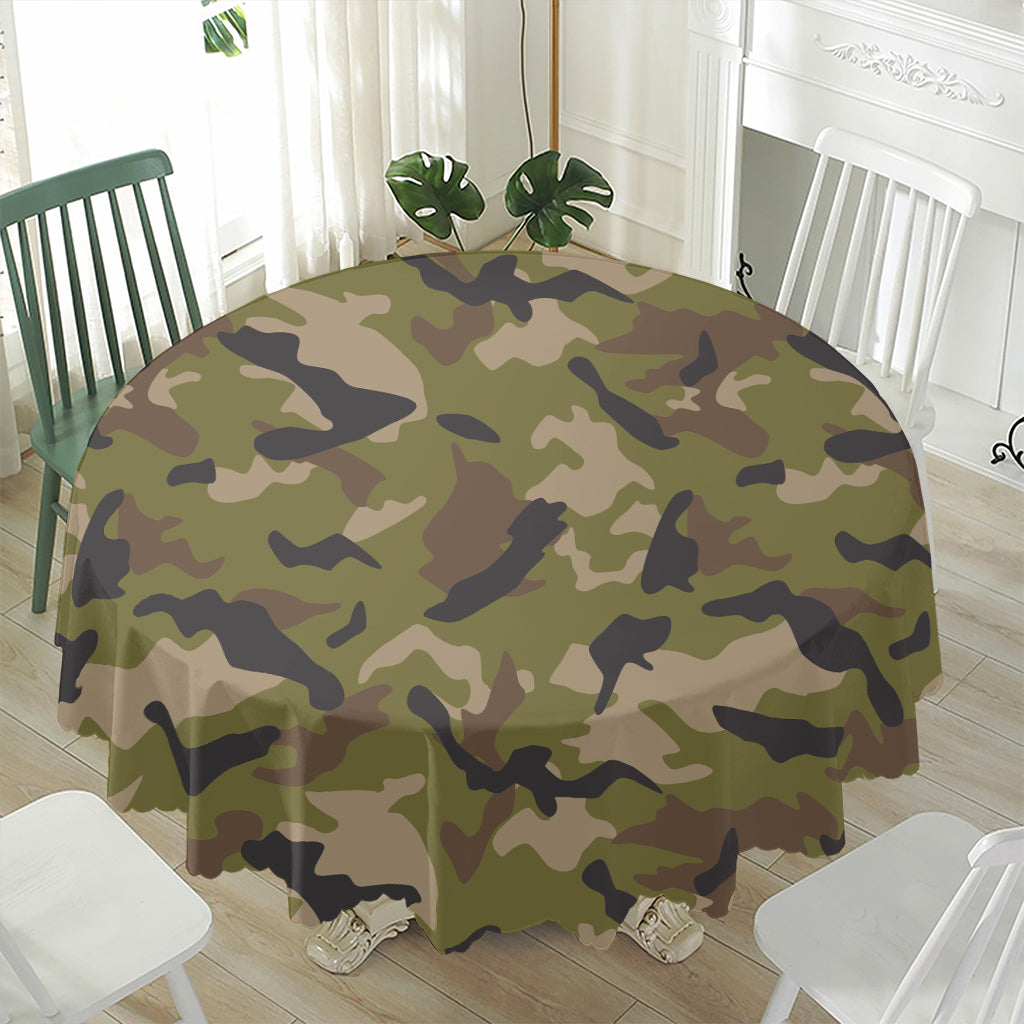 Desert Green Camouflage Print Waterproof Round Tablecloth
