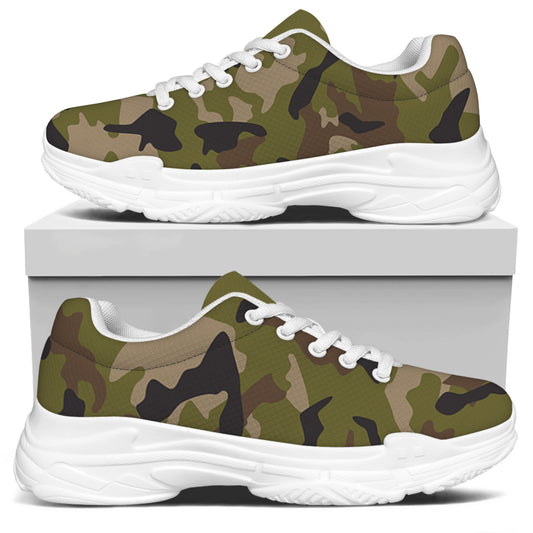 Desert Green Camouflage Print White Chunky Shoes