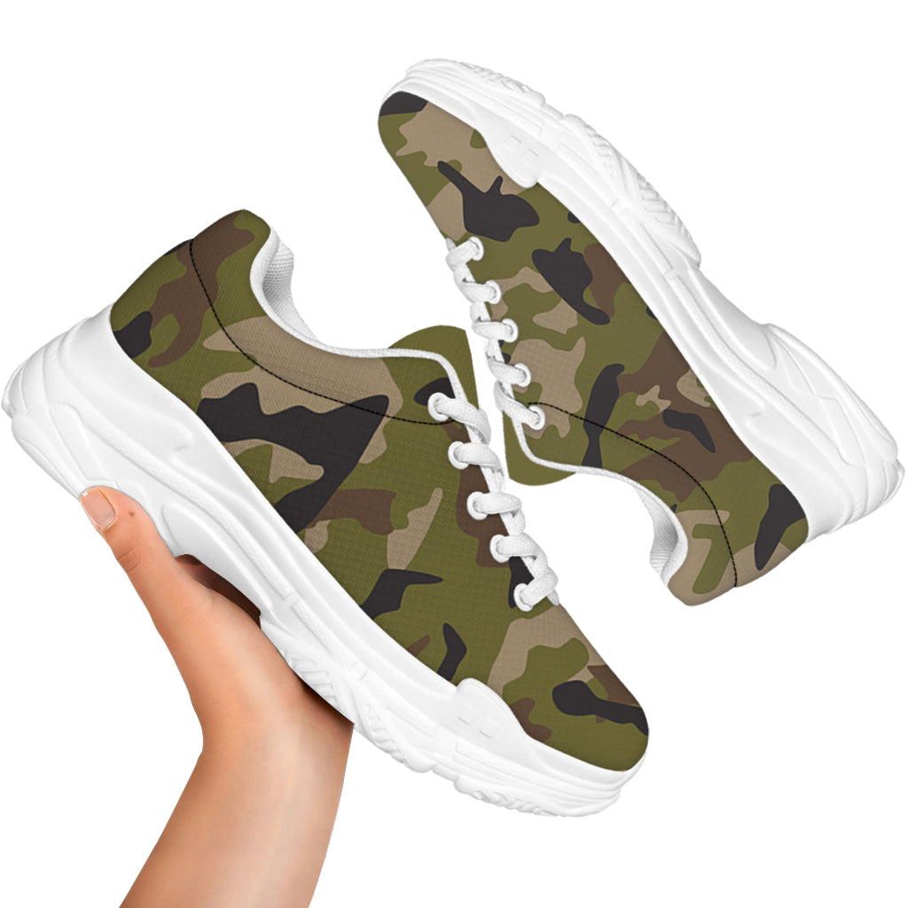 Desert Green Camouflage Print White Chunky Shoes