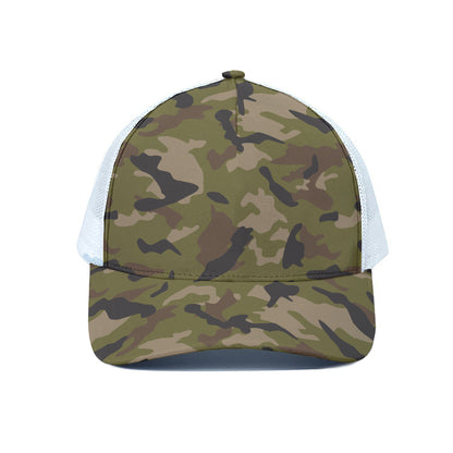 Desert Green Camouflage Print White Mesh Trucker Cap