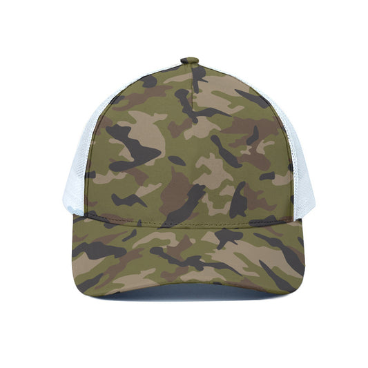 Desert Green Camouflage Print White Mesh Trucker Cap