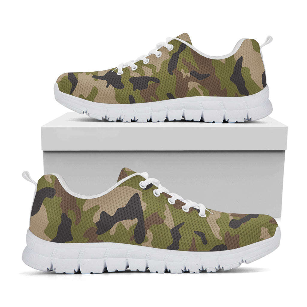 Desert Green Camouflage Print White Running Shoes
