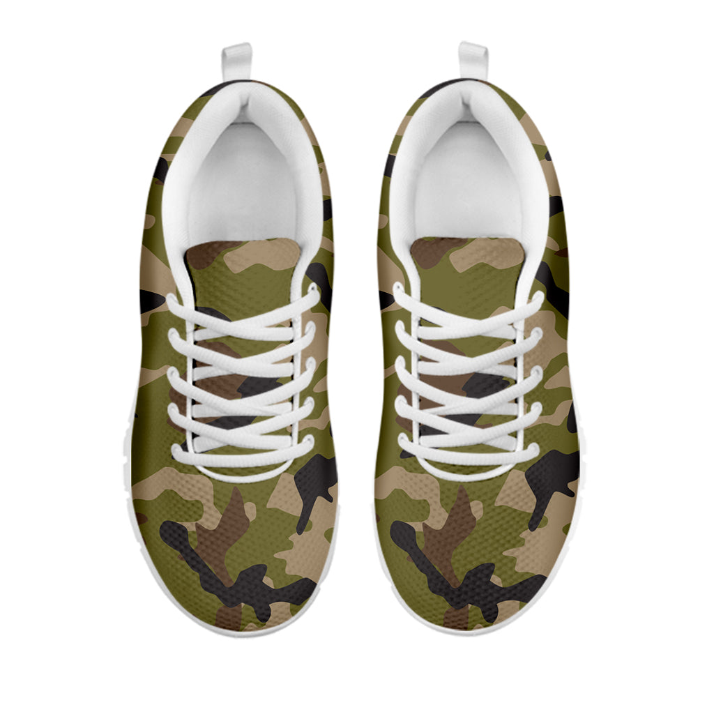 Desert Green Camouflage Print White Running Shoes