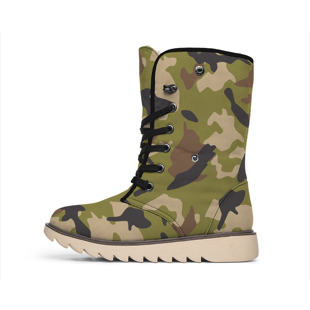 Desert Green Camouflage Print Winter Boots