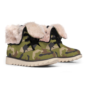 Desert Green Camouflage Print Winter Boots