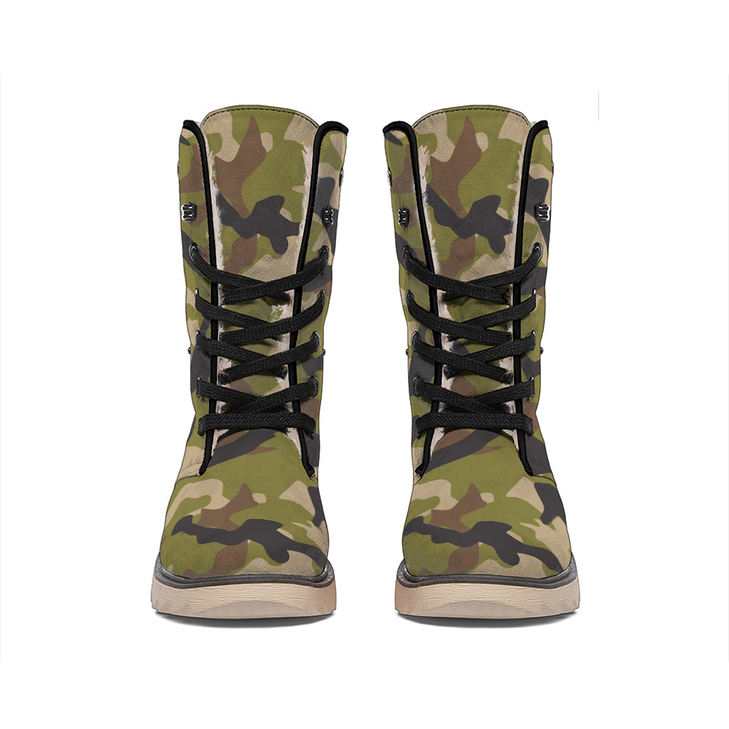 Desert Green Camouflage Print Winter Boots