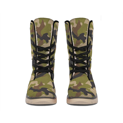 Desert Green Camouflage Print Winter Boots
