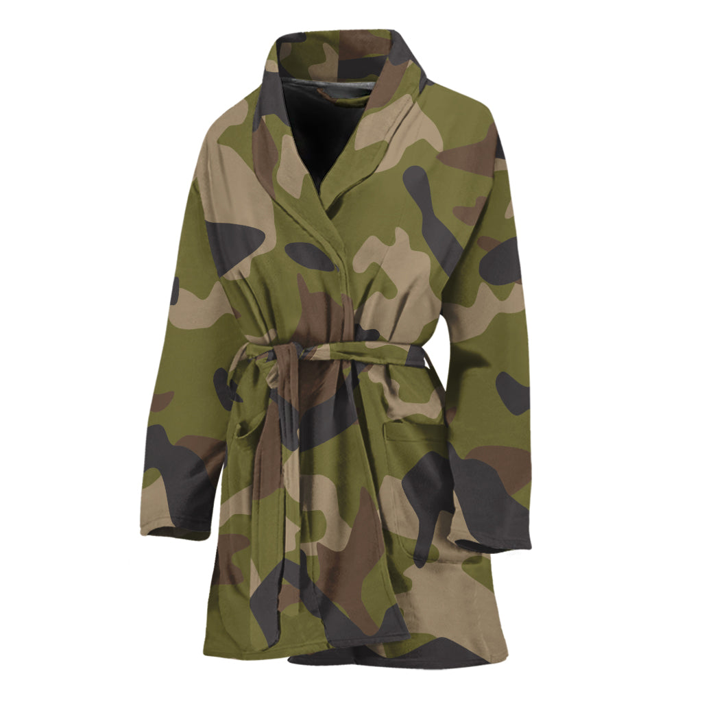 Desert Green Camouflage Print Women's Bathrobe