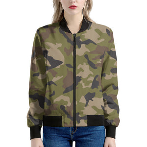 Desert Green Camouflage Print Women's Bomber Jacket
