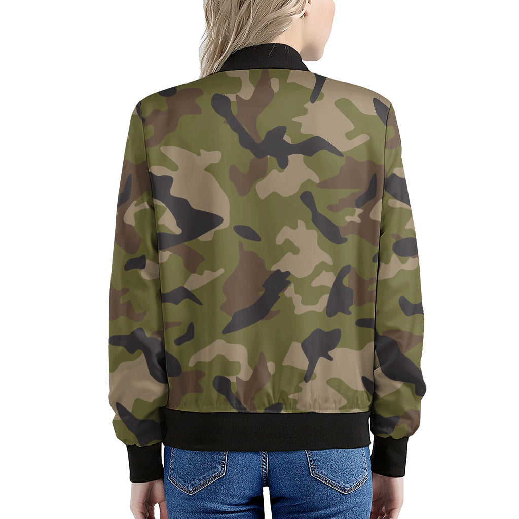 Desert Green Camouflage Print Women's Bomber Jacket