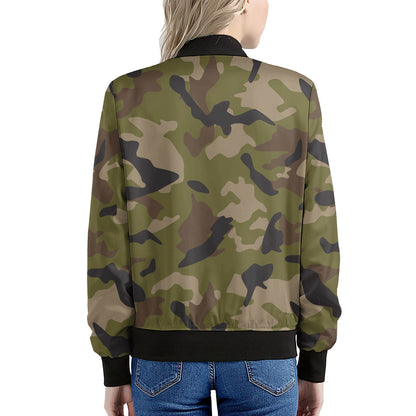 Desert Green Camouflage Print Women's Bomber Jacket