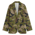 Desert Green Camouflage Print Women's Cotton Blazer