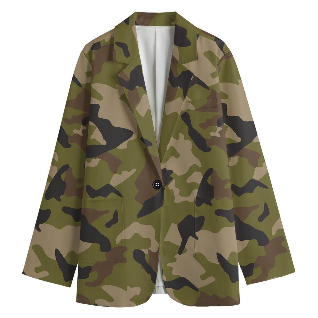 Desert Green Camouflage Print Women's Cotton Blazer