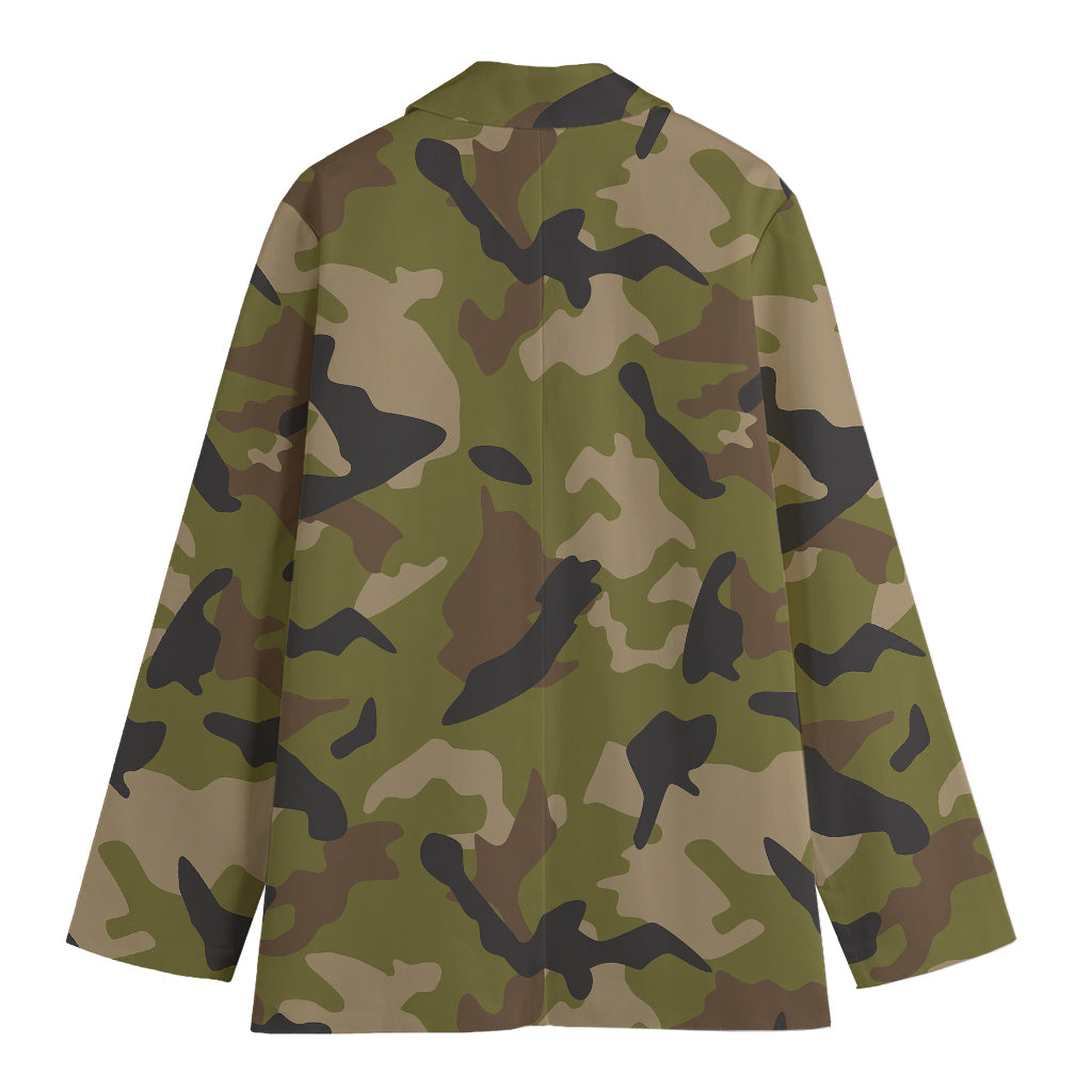 Desert Green Camouflage Print Women's Cotton Blazer