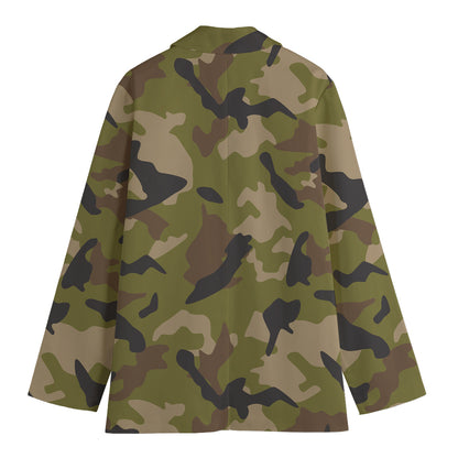 Desert Green Camouflage Print Women's Cotton Blazer
