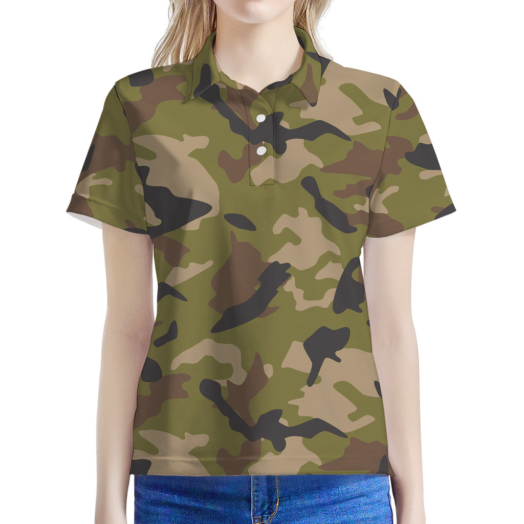 Desert Green Camouflage Print Women's Polo Shirt