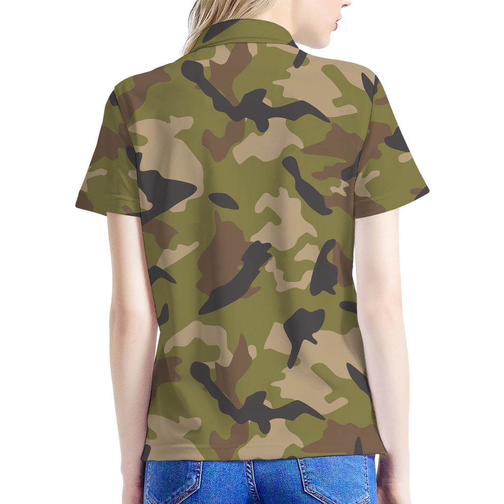 Desert Green Camouflage Print Women's Polo Shirt