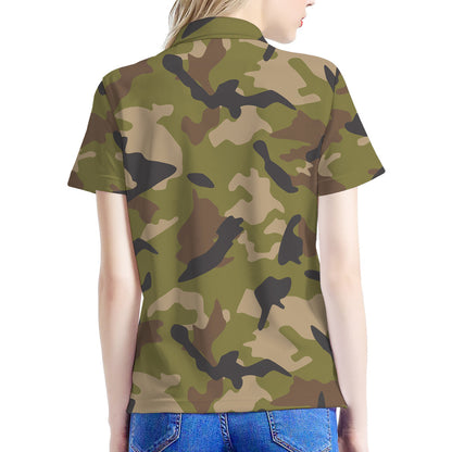 Desert Green Camouflage Print Women's Polo Shirt