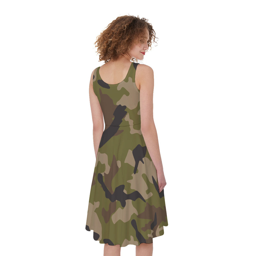 Desert Green Camouflage Print Women's Sleeveless Dress