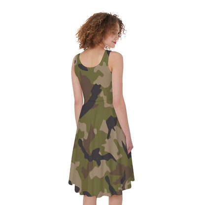 Desert Green Camouflage Print Women's Sleeveless Dress