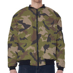 Desert Green Camouflage Print Zip Sleeve Bomber Jacket