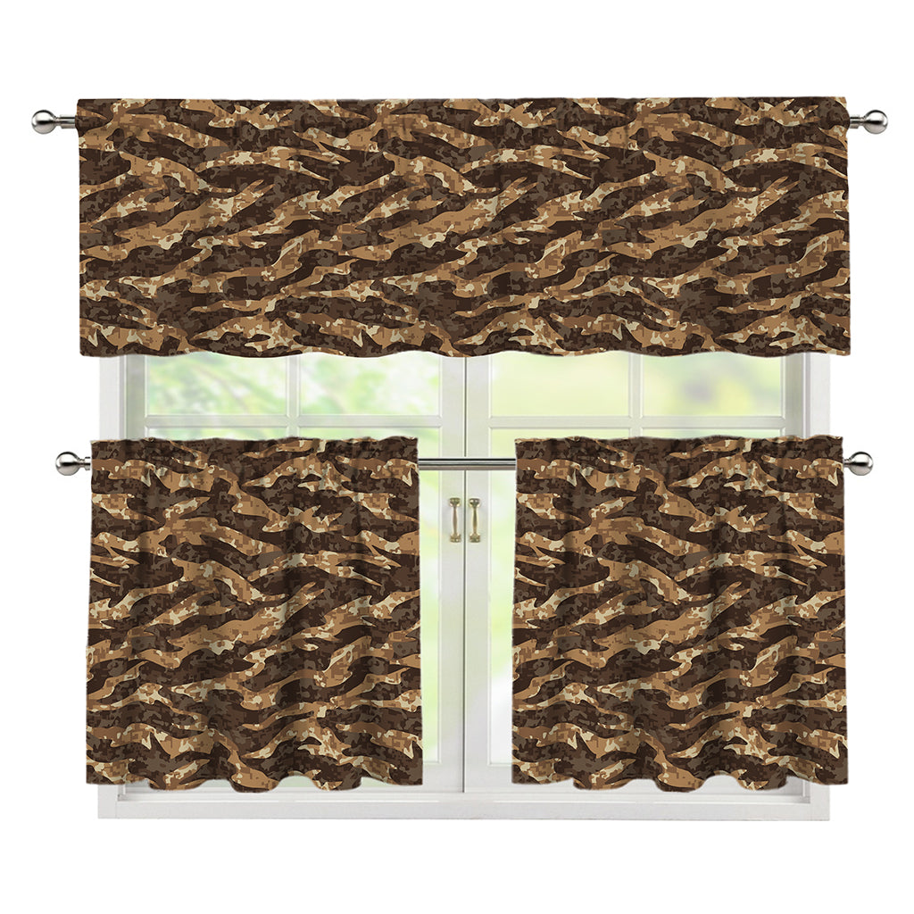 Desert Tiger Stripe Camouflage Print 3 Piece Kitchen Curtains