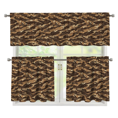Desert Tiger Stripe Camouflage Print 3 Piece Kitchen Curtains