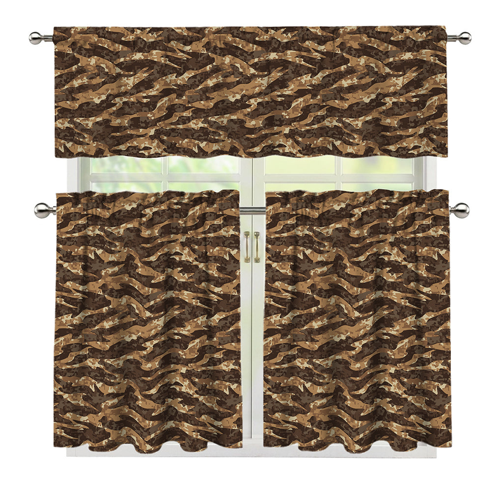 Desert Tiger Stripe Camouflage Print 3 Piece Kitchen Curtains