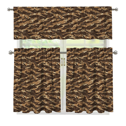 Desert Tiger Stripe Camouflage Print 3 Piece Kitchen Curtains